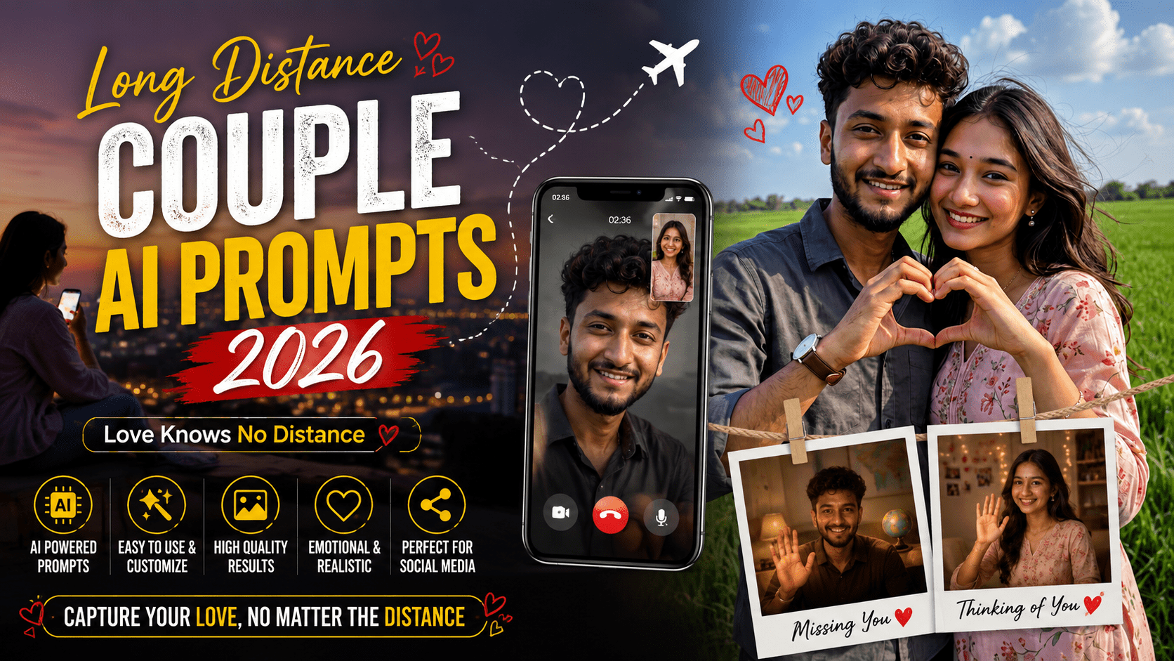 Long Distance Couple AI Photo Prompts 2026 – Create Aesthetic Romantic Photos with AI